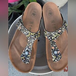 Birkenstock Black Floral Thong Sandals for Women